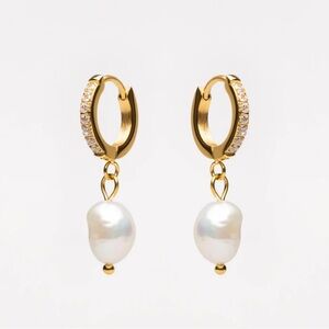 Atolea Gold Pearl Drop Hoop Earrings